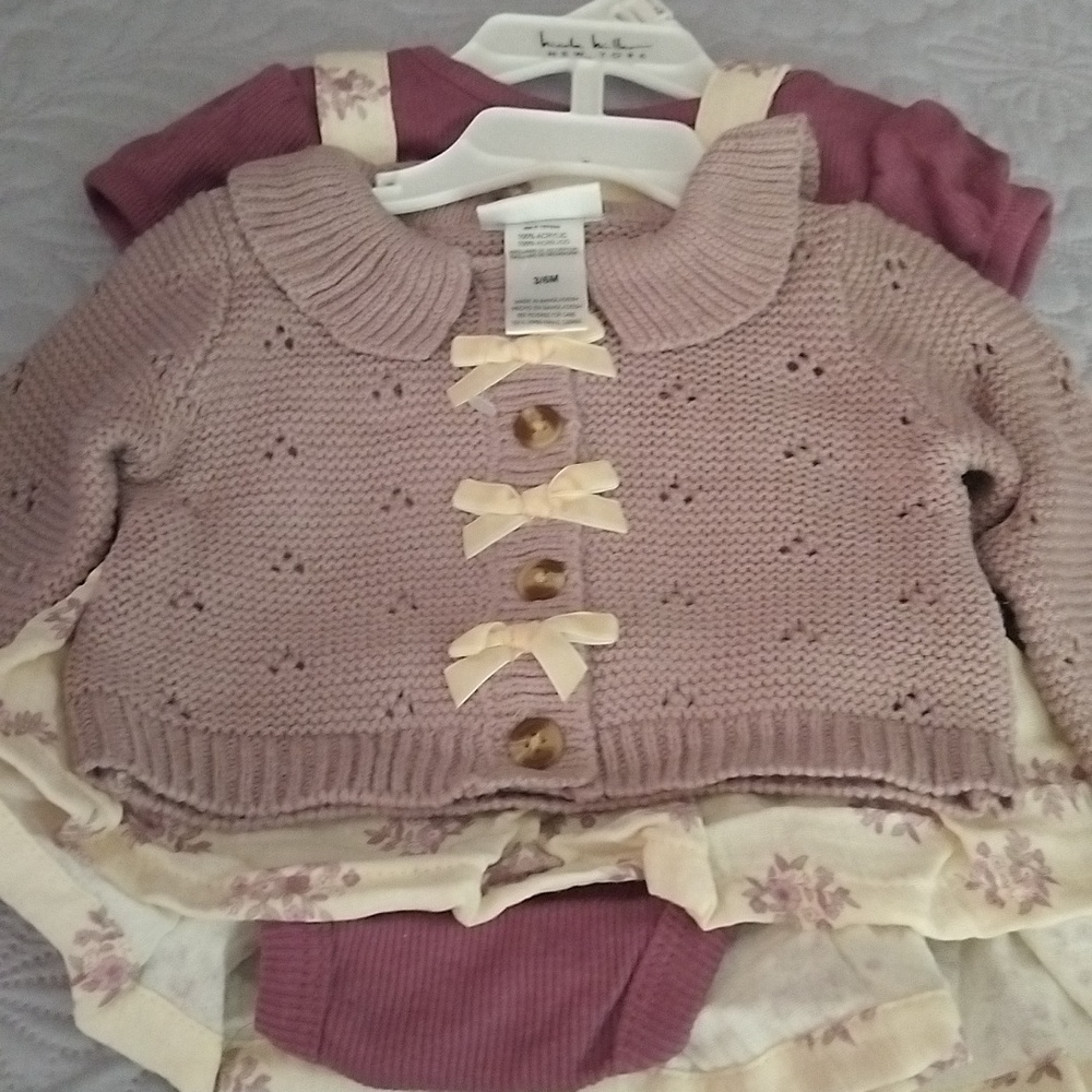 Purple and Cream Kids Sweater Set 3/6 Month - Picture 2 of 3